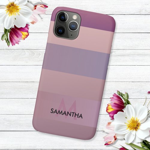 Minimalist Horizontal Stripe Pink peach Monogram iPhone 11 Pro Case