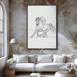 Minimalist Horse Line Art Black White Wall Canvas Print