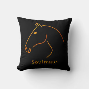 Minimalist Horse Line Art - "Soulmate" Personalize Throw Pillow