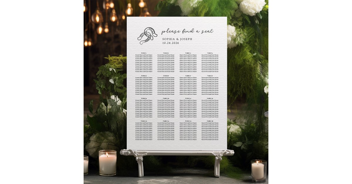 Minimalist Horseshoe Black and White Seating Chart Foam Board Zazzle