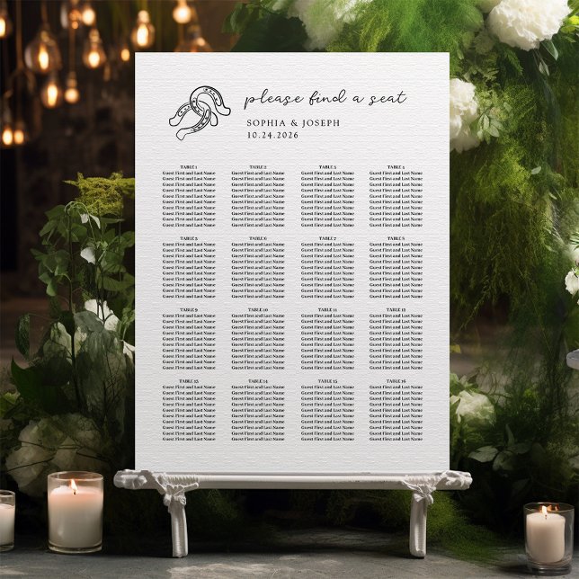 Minimalist Horseshoe Black and White Seating Chart Foam Board (Creator Uploaded)