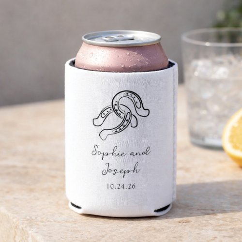 Minimalist Horseshoe | Black and White Wedding Can Cooler