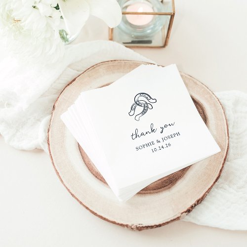 Minimalist Horseshoe  Black and White Wedding Napkins