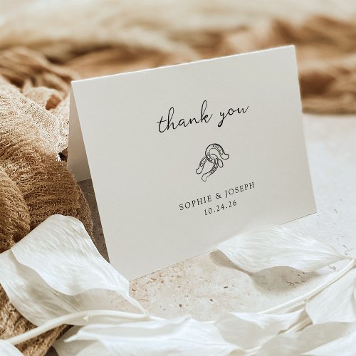 Minimalist Horseshoe  Black and White Wedding Thank You Card