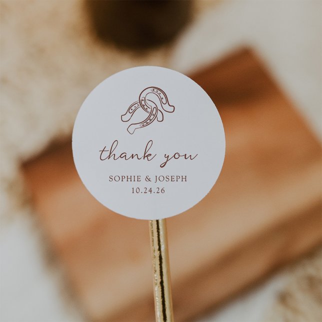 Minimalist Horseshoe | Brown and White Wedding Classic Round Sticker (Creator Uploaded)