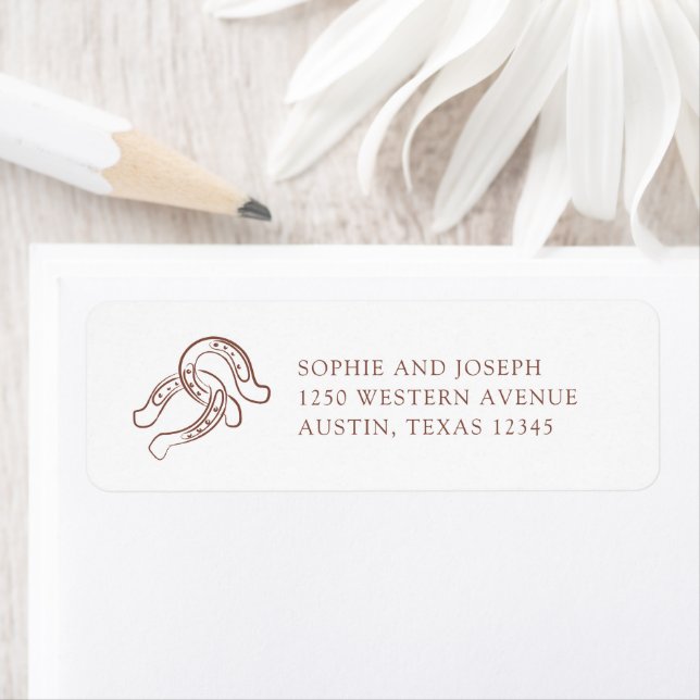 Minimalist Horseshoe | Brown and White Wedding Label (Insitu)