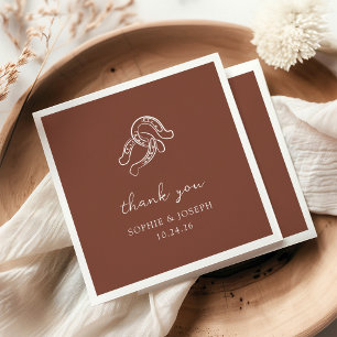 Minimalist Horseshoe Rustic Brown Wedding Napkins