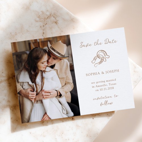 Minimalist Horseshoe Wedding Save the Date Letterpress Photo Cards