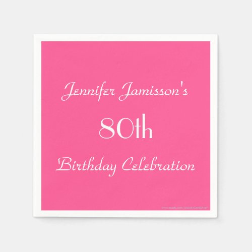 Minimalist Hot Pink 80th Birthday Party Name Paper Paper Napkins