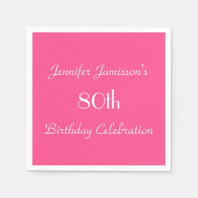 Minimalist Hot Pink 80th Birthday Party Name Paper Paper Napkins (Front)