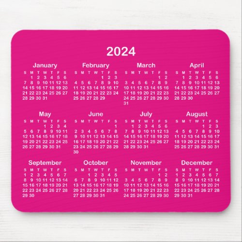 Minimalist Hot Pink and White 2024 Calendar Mouse Pad