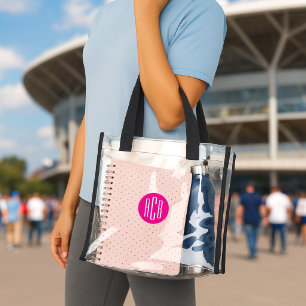 Minimalist Hot Pink and White 3 Letter Monogram Clear Tote Bag