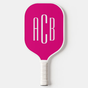 Minimalist Hot Pink and White 3 Letter Monogram Pickleball Paddle
