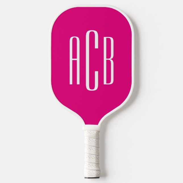 Minimalist Hot Pink and White 3 Letter Monogram Pickleball Paddle (Front)