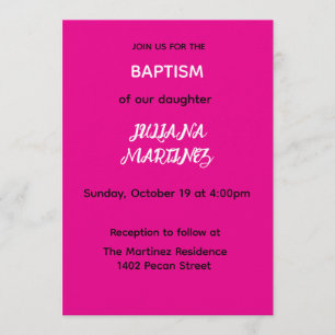 Minimalist Hot Pink Baptism Invite