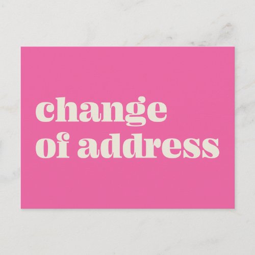 Minimalist Hot Pink Change of Address Announcement Postcard