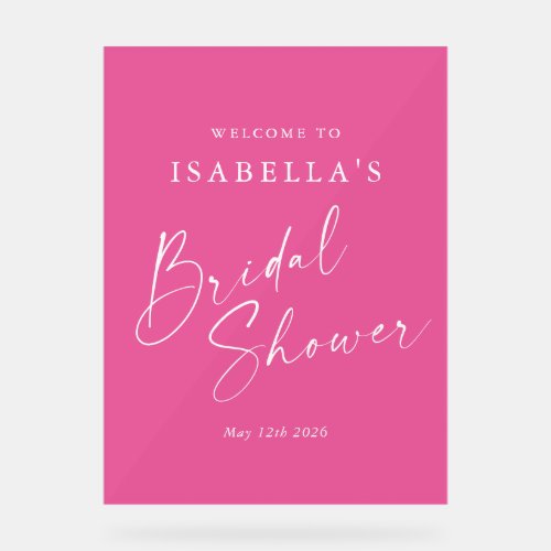 Minimalist Hot Pink Custom Bridal Shower Welcome Acrylic Sign