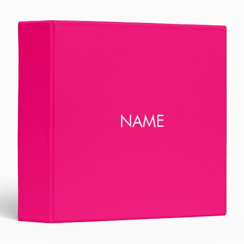 Minimalist hot pink custom name text monogram 3 ring binder