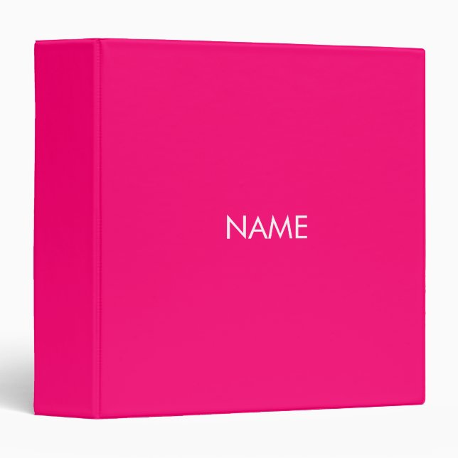 Minimalist hot pink custom name text monogram 3 ring binder (Front/Spine)