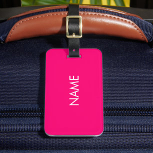 Minimalist hot pink fuchsia custom name monogram luggage tag