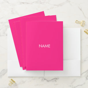 Minimalist hot pink fuchsia custom name text chic pocket folder