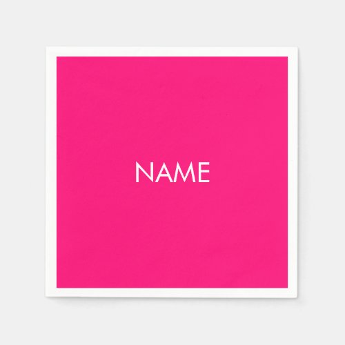 Minimalist hot pink fuchsia custom name text solid napkins