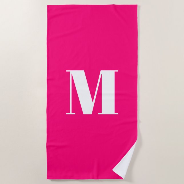 Minimalist hot pink fuchsia monogram initial beach towel (Front)