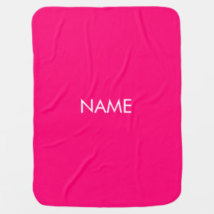 Minimalist hot pink fuchsia name text monogram baby blanket