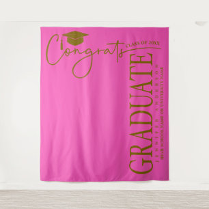 Minimalist Hot Pink & Gold Congrats Graduate Tapestry