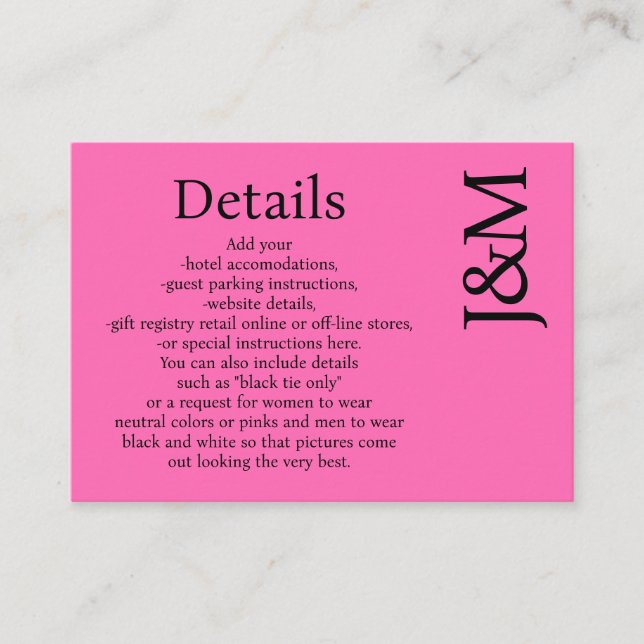 Minimalist Hot Pink Magenta Enclosure Details Card (Front)