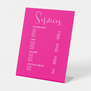 Minimalist Hot Pink Salon Price List Service Menu Pedestal Sign