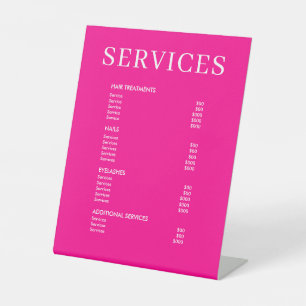 Minimalist Hot Pink Salon Price List Service Menu Pedestal Sign