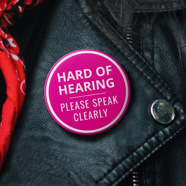 Minimalist Hot Pink Text Hard of Hearing Button (Minimalist Hot Pink Text Hard of Hearing Button)