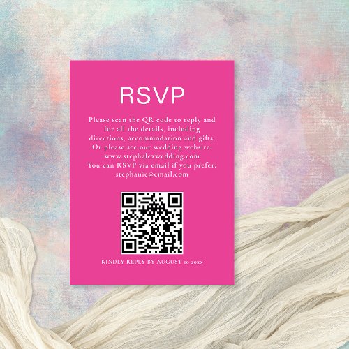 Minimalist Hot Pink Text QR Code RSVP  Enclosure Card