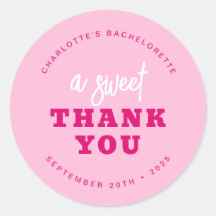 Minimalist Hot Pink Thank You Bachelorette Party Classic Round Sticker