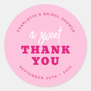 Minimalist Hot Pink Thank You Bridal Shower Classic Round Sticker