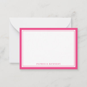 Minimalist Hot Pink Two Border Name Personalized Note Card