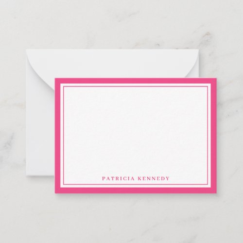 Minimalist Hot Pink Two Border Name Personalized   Note Card