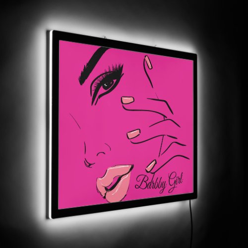 Minimalist Hot Pink Womans Face Illuminated Sign