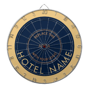 Minimalist Hotel Name Logo Navy Gold Dart Board