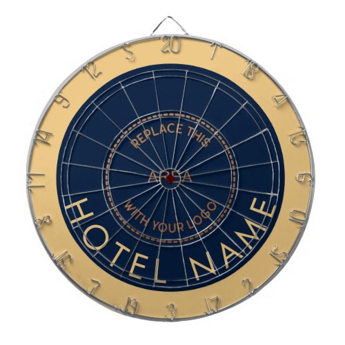 Minimalist Hotel Name Logo Navy Gold Dart Board