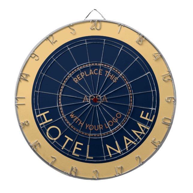 Minimalist Hotel Name Logo Navy Gold Dart Board (Front)