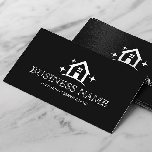 Minimalist House Cleaning Service Plain Black Business Card