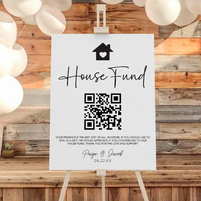 Minimalist House Fund QR Code Wedding Sign (Creator Uploaded)