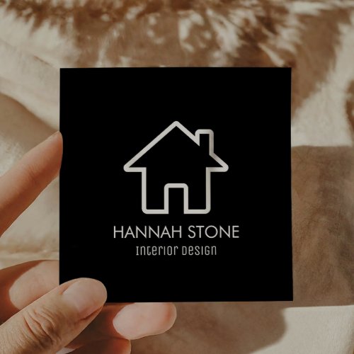 Minimalist House Home Outline Plain Simple Basic Square Business Card