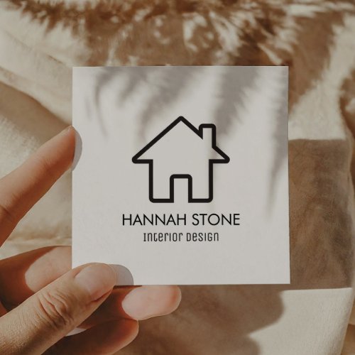 Minimalist House Home Outline Plain Simple Basic Square Business Card