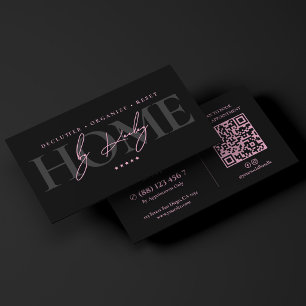 Minimalist Housekeeper Home Organizer Pink Black Business Card
