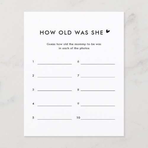Minimalist How Old Was She Baby Shower Game 
