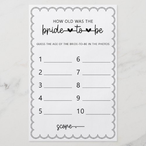 Minimalist How old was the bride shower game flyer
