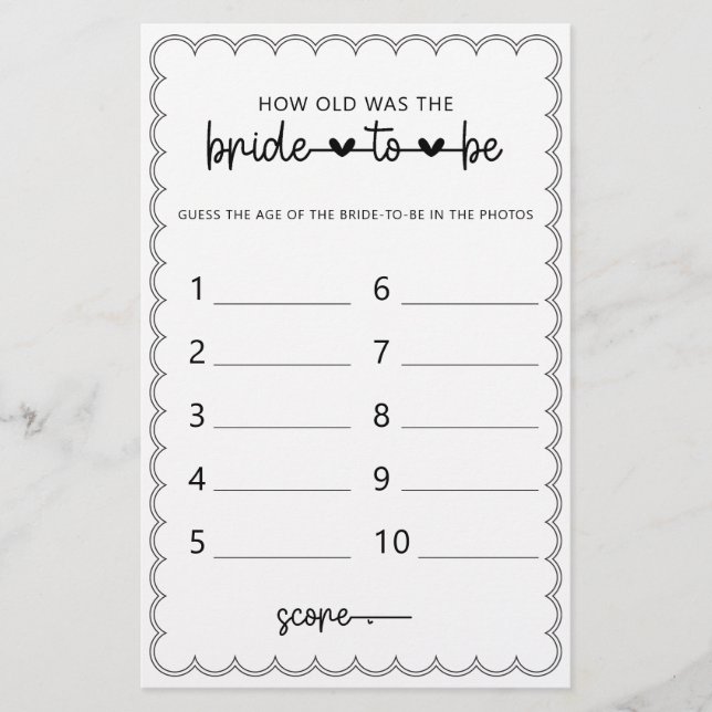 Minimalist How old was the bride shower game flyer (Front)